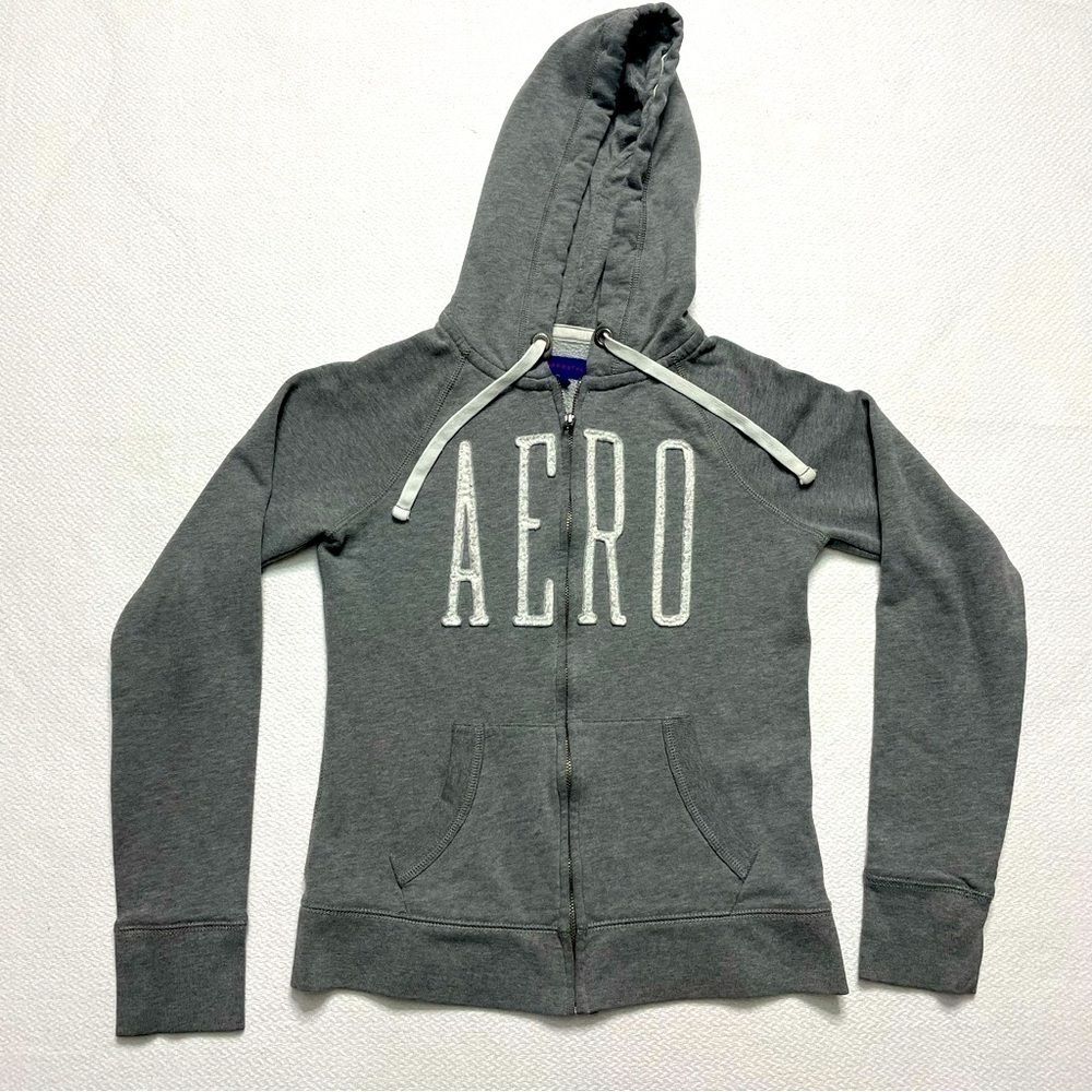 Aeropostale Hoodie Sweatshirt Grey Full Zipper Women's Size XS
